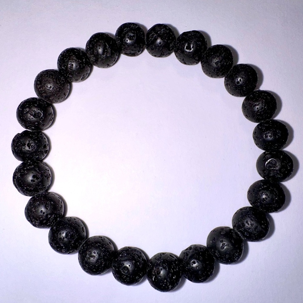 Black Stretch Lava Rock Bead Bracelet 8 mm